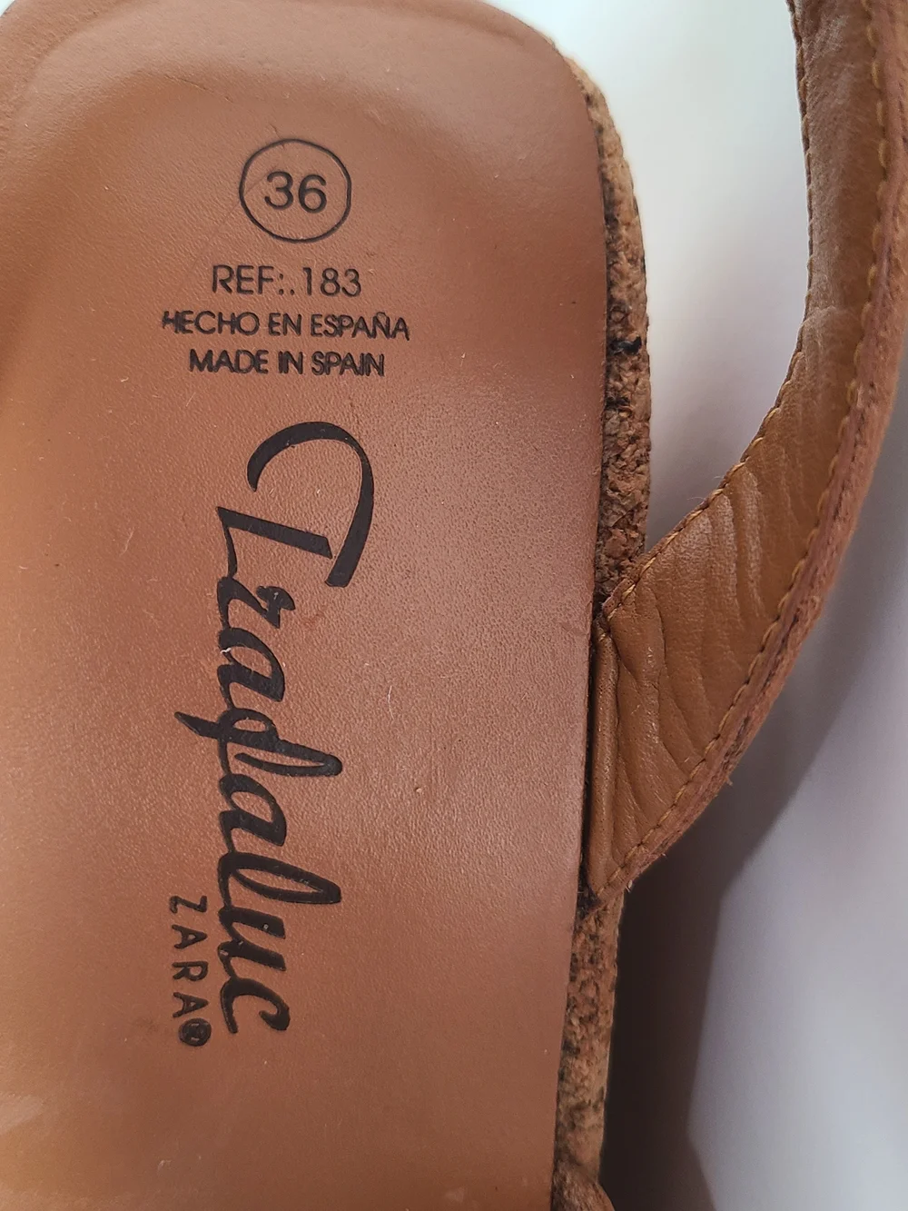 Vintage Zara Tan Leather Cork Platform Wedge Sandals Y2K Size 36